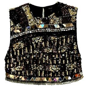 Nasty Gal – Premium Hand Embellished Crop Top (Gold) – US 2